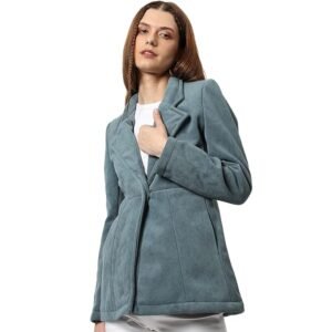 Campus Sutra Women's Solid Regular Fit Blazer for Winter Wear | Collared Neck | Full Sleeve | Buttoned | Casual Jacket for Woman & Girl | Western Stylish Jacket for Women